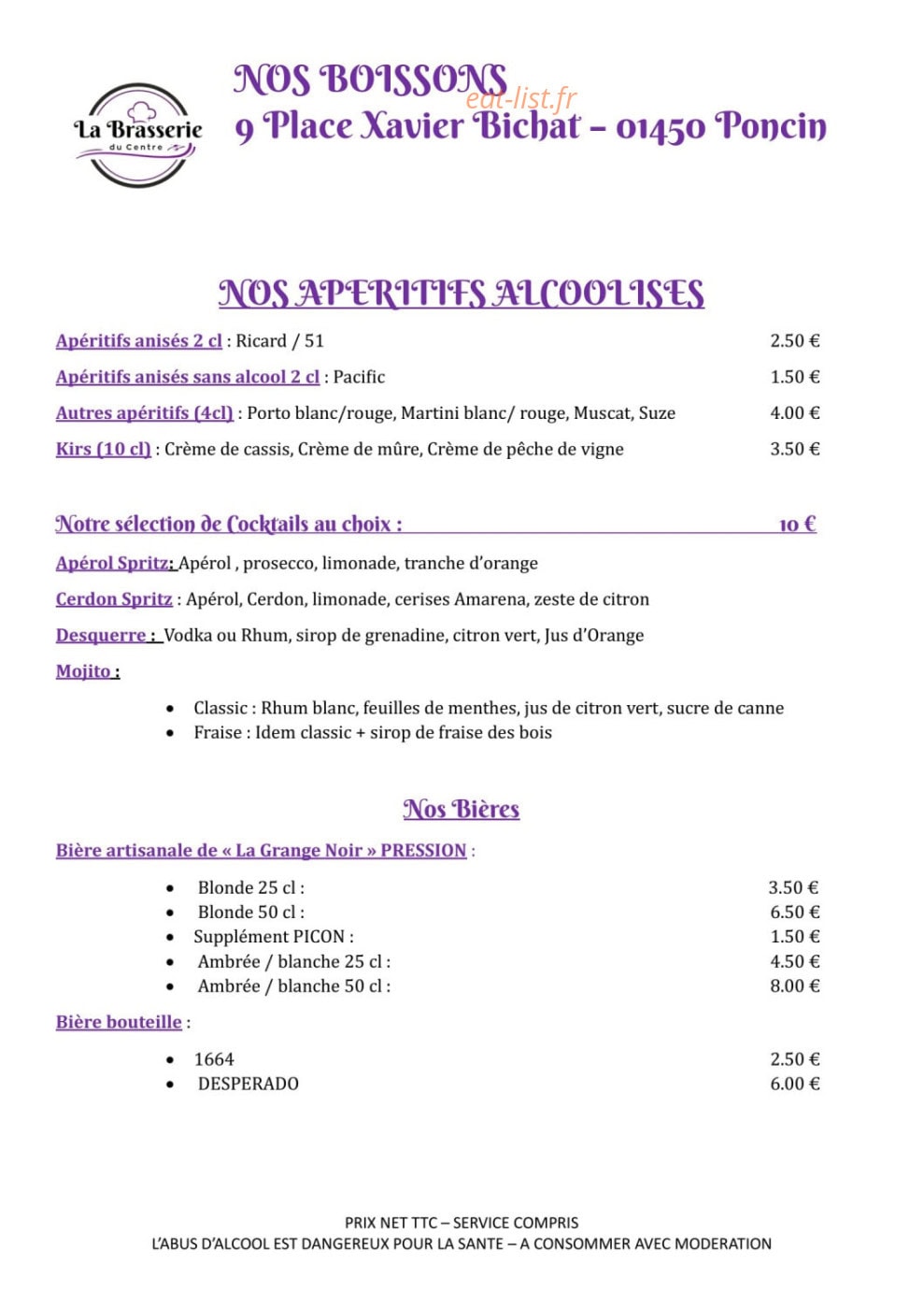 La Brasserie du Centre — carte page 8