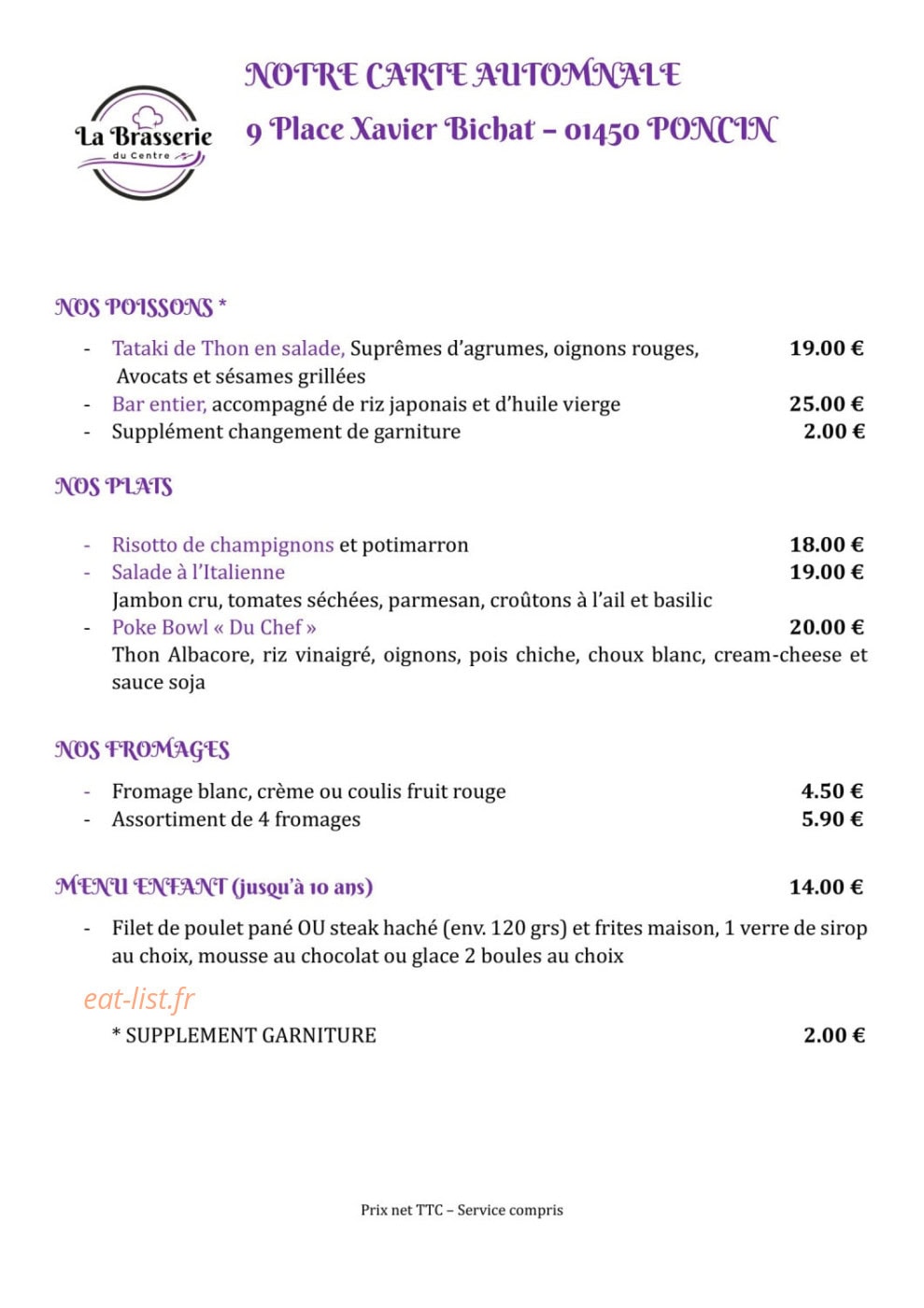 La Brasserie du Centre — carte page 2