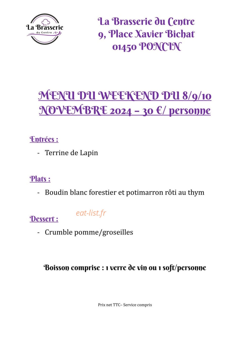 La Brasserie du Centre — carte page 6