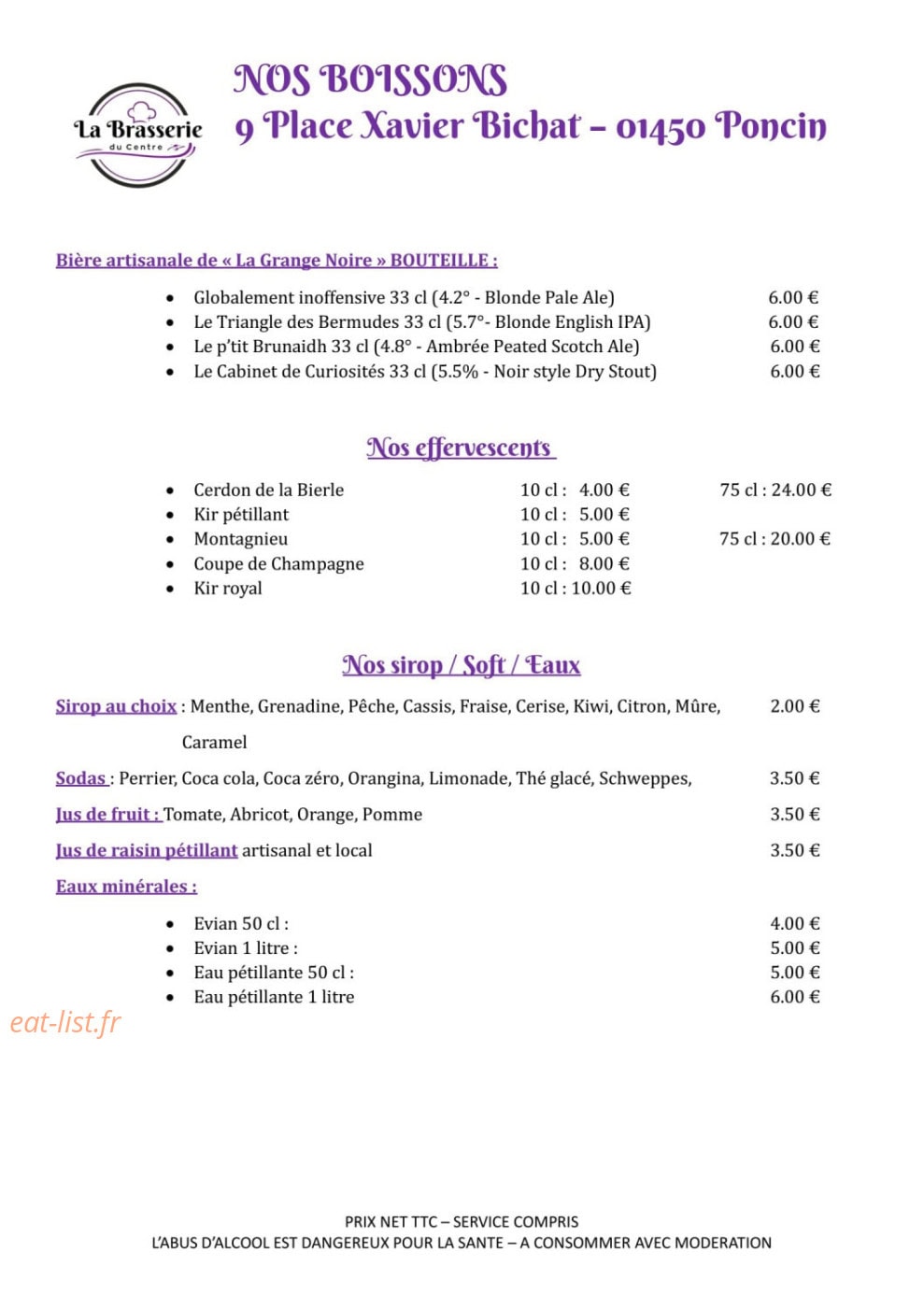 La Brasserie du Centre — carte page 9