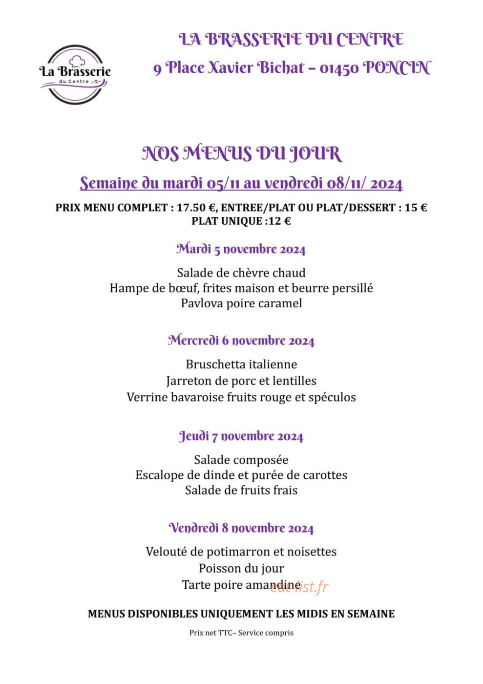 La Brasserie du Centre — carte page 7