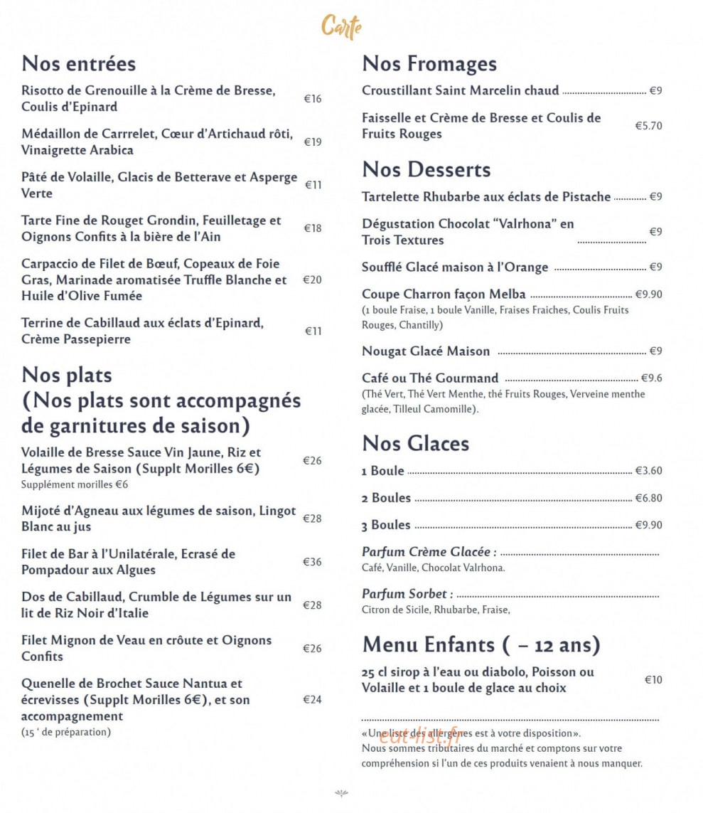 Auberge du Charron — carte page 1