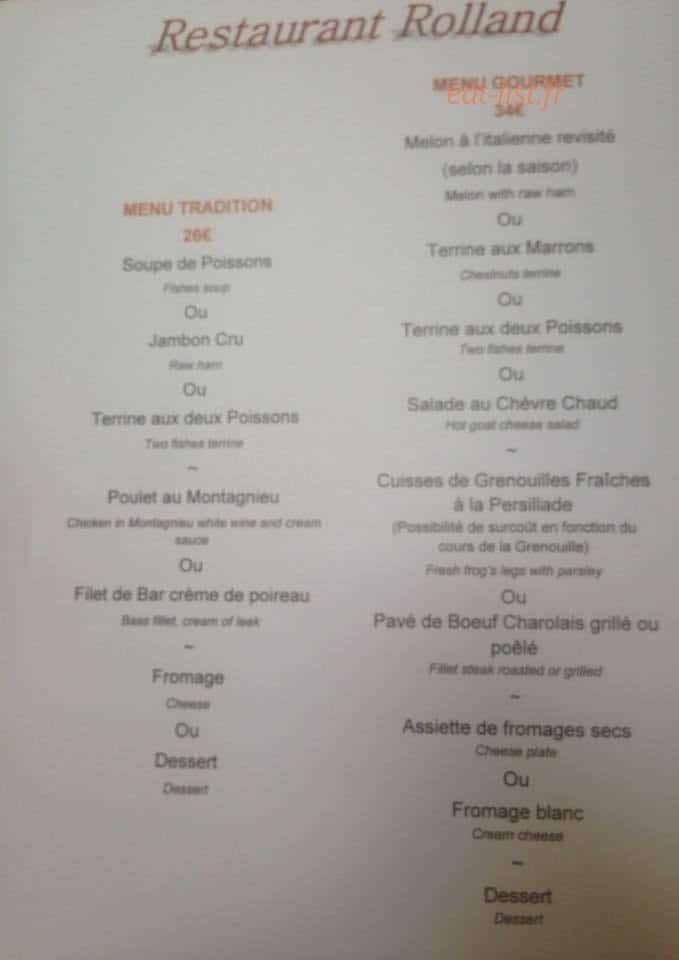 Restaurant Rolland — carte page 2