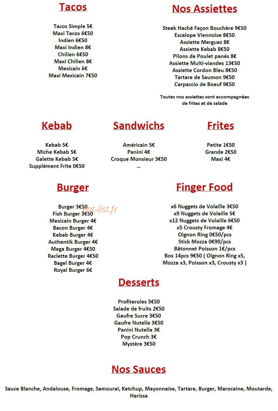 Poz' Pizza — carte page 2
