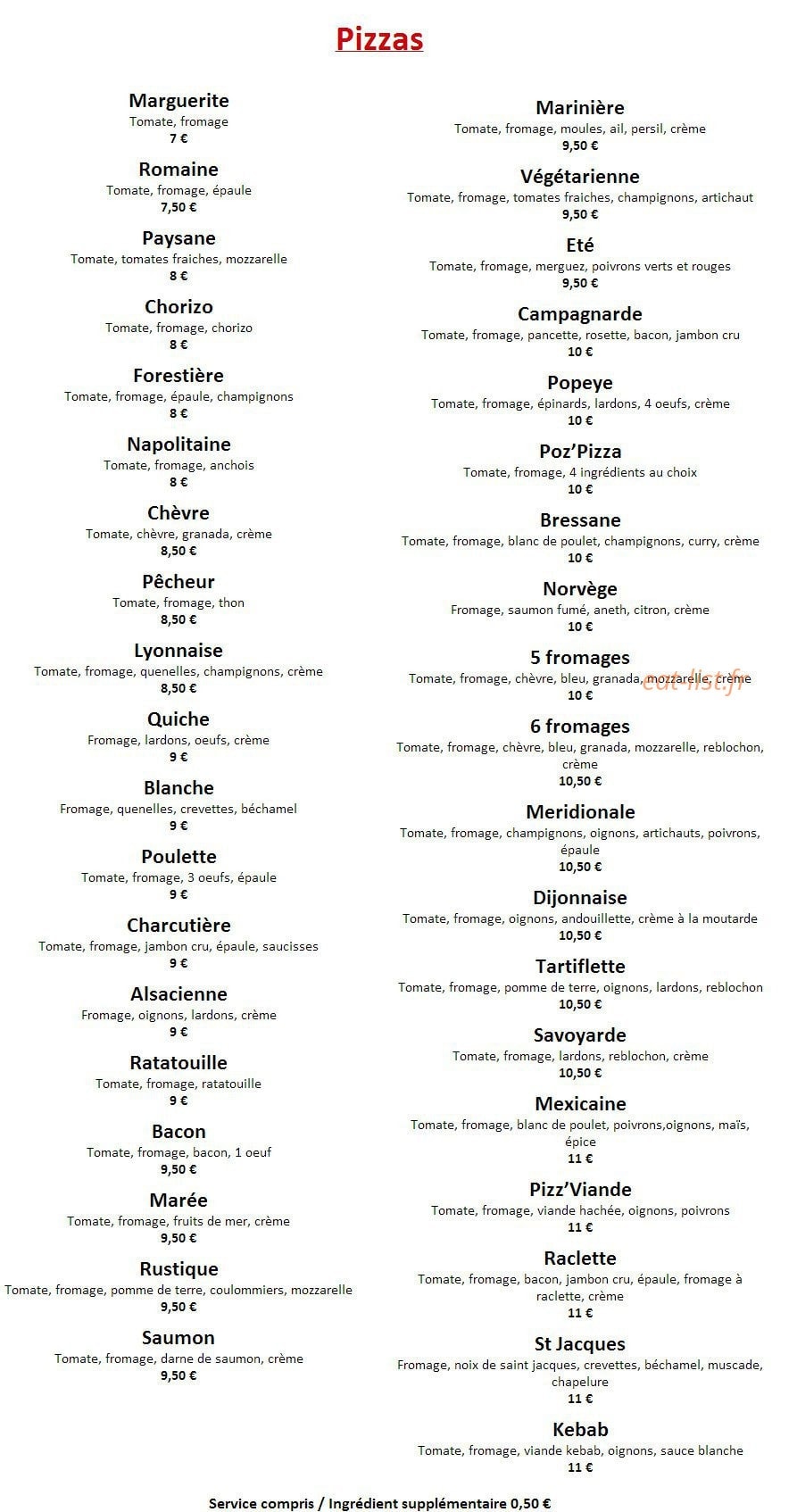 Poz' Pizza — carte page 1