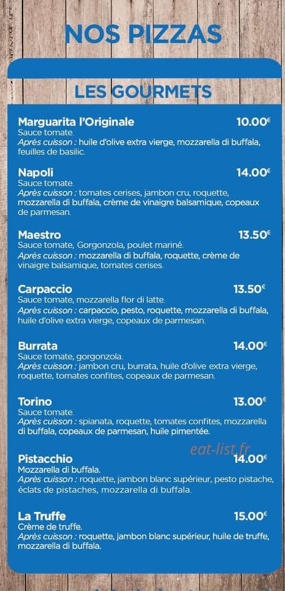 Coté pizza — carte page 1