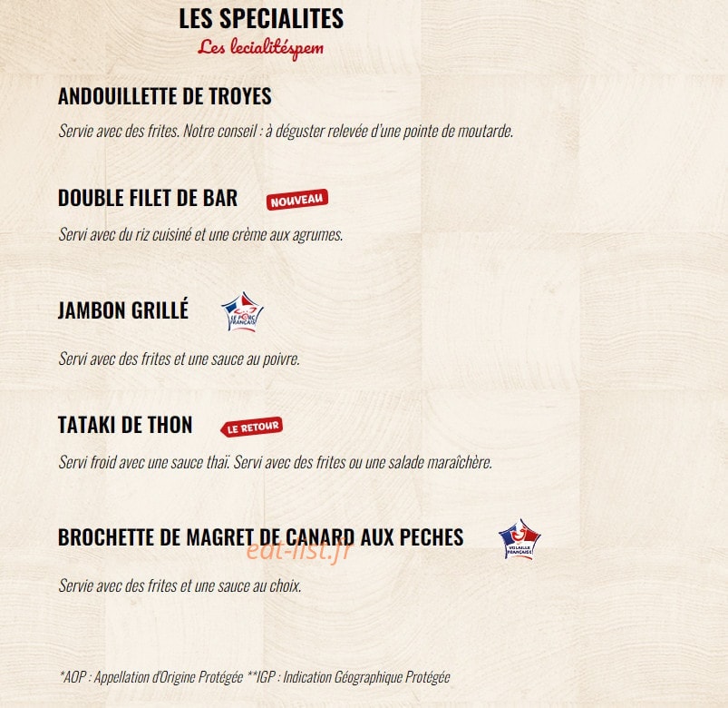 Carte et menu de La Boucherie à Amberieu en Bugey — Les spécialités