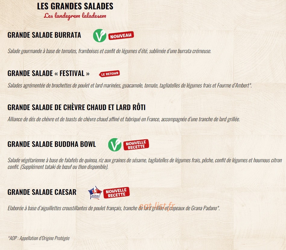 Carte et menu de La Boucherie à Amberieu en Bugey — Les grandes salades