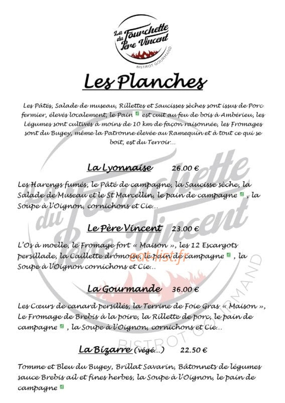 La Fourchette Du Père Vincent — carte page 1