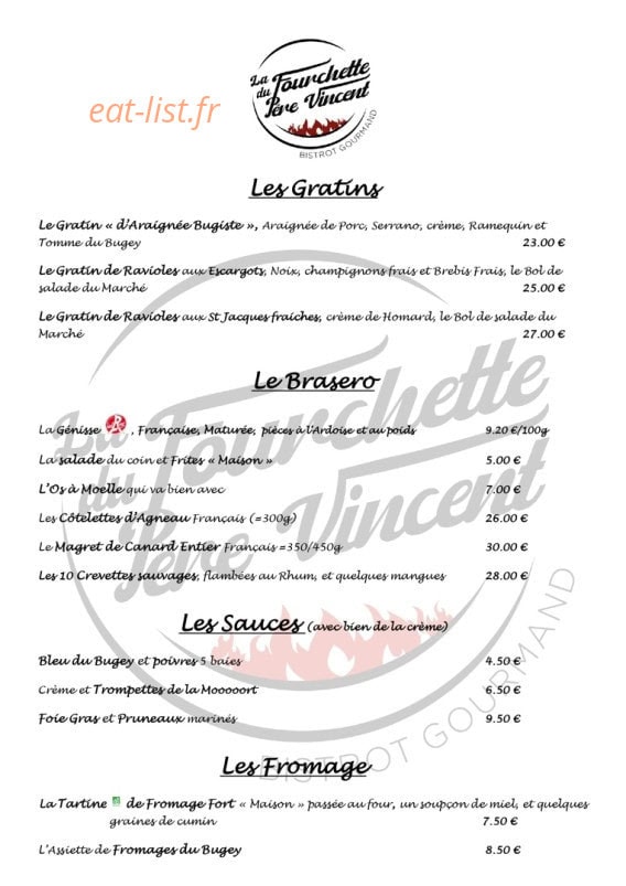 La Fourchette Du Père Vincent — carte page 4