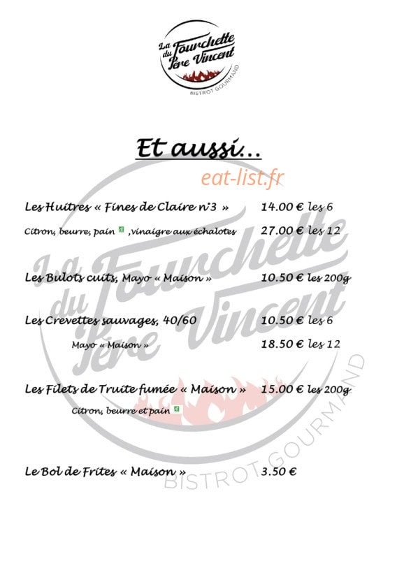 La Fourchette Du Père Vincent — carte page 2