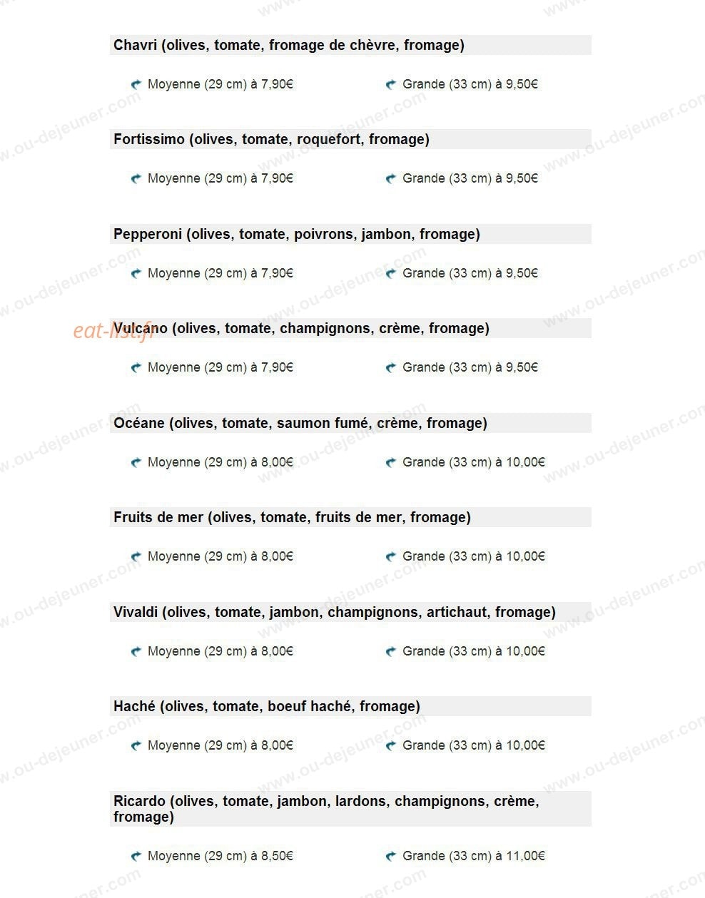 La Pizza Oceane — carte page 3