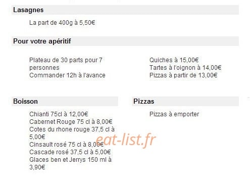 La Pizza Oceane — carte page 1