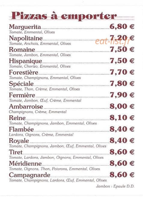 Pizz'Ambarroise — carte page 1