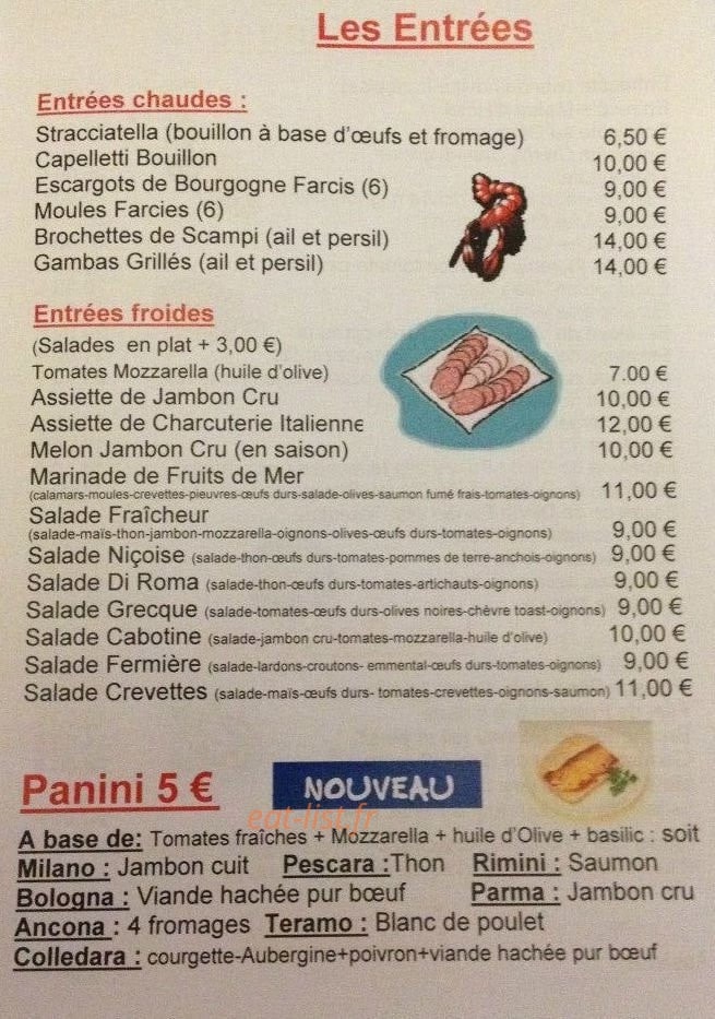 Carte et menu de Sempre Linda à Amberieu en Bugey — Les entrées et paninis