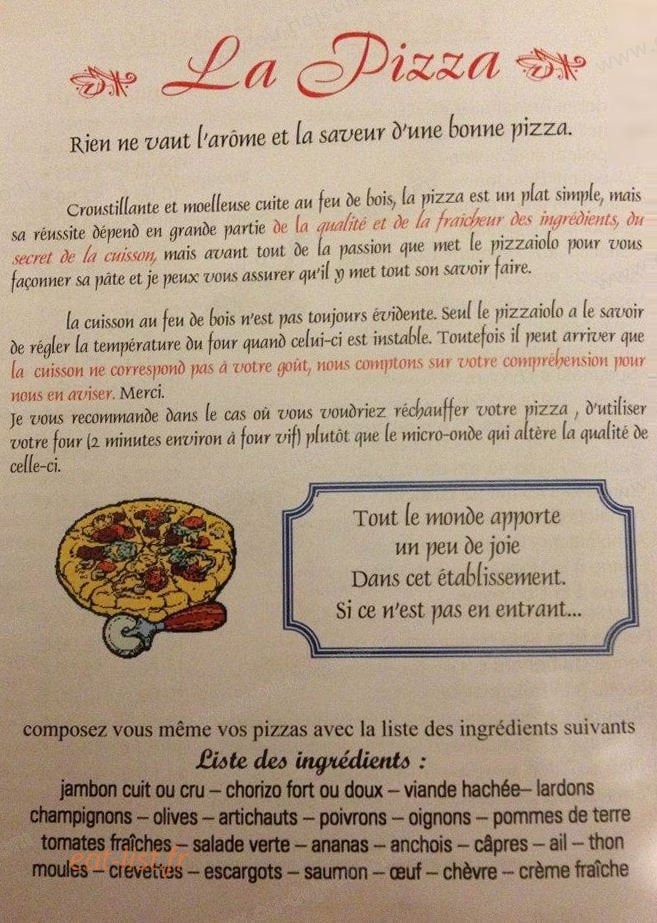 Carte et menu de Sempre Linda à Amberieu en Bugey — A propos de la pizza