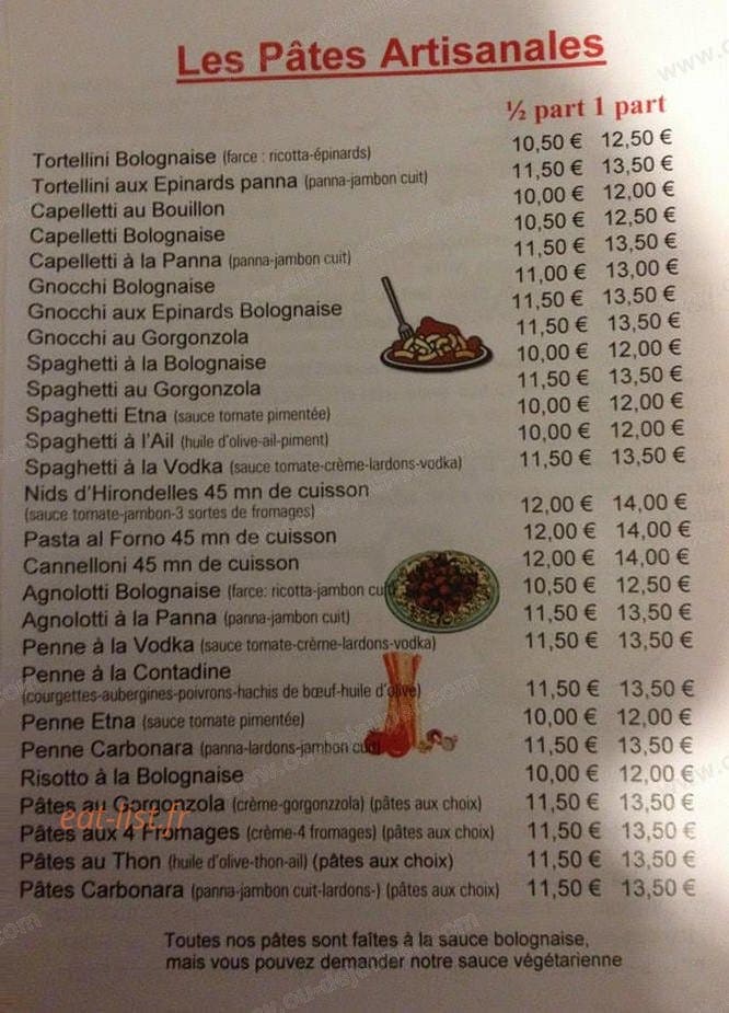 Carte et menu de Sempre Linda à Amberieu en Bugey — Les pâtes artisanales