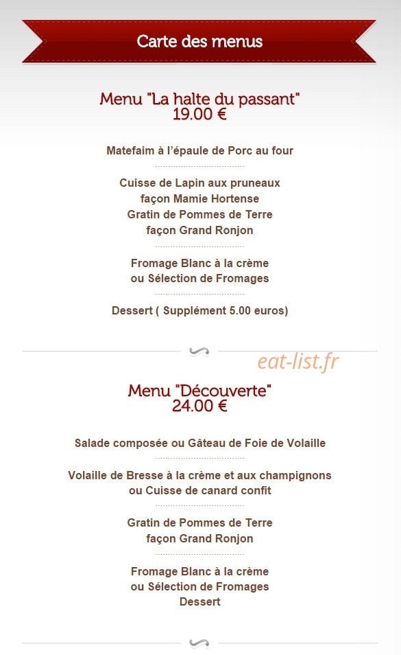 Auberge du Grand Ronjon — carte page 1
