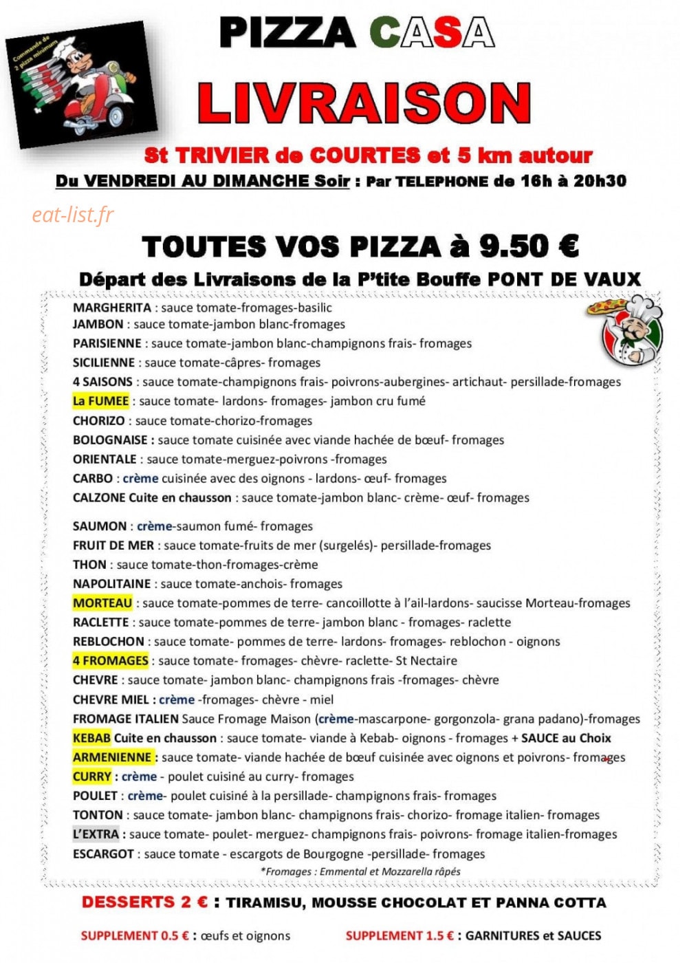 Pizza casa — carte page 1