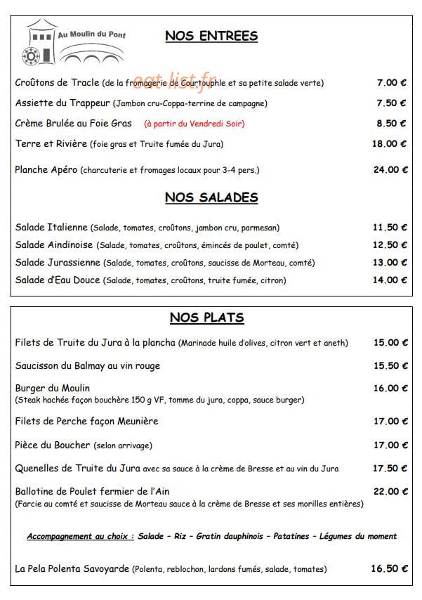 Au Moulin du Pont — carte page 1