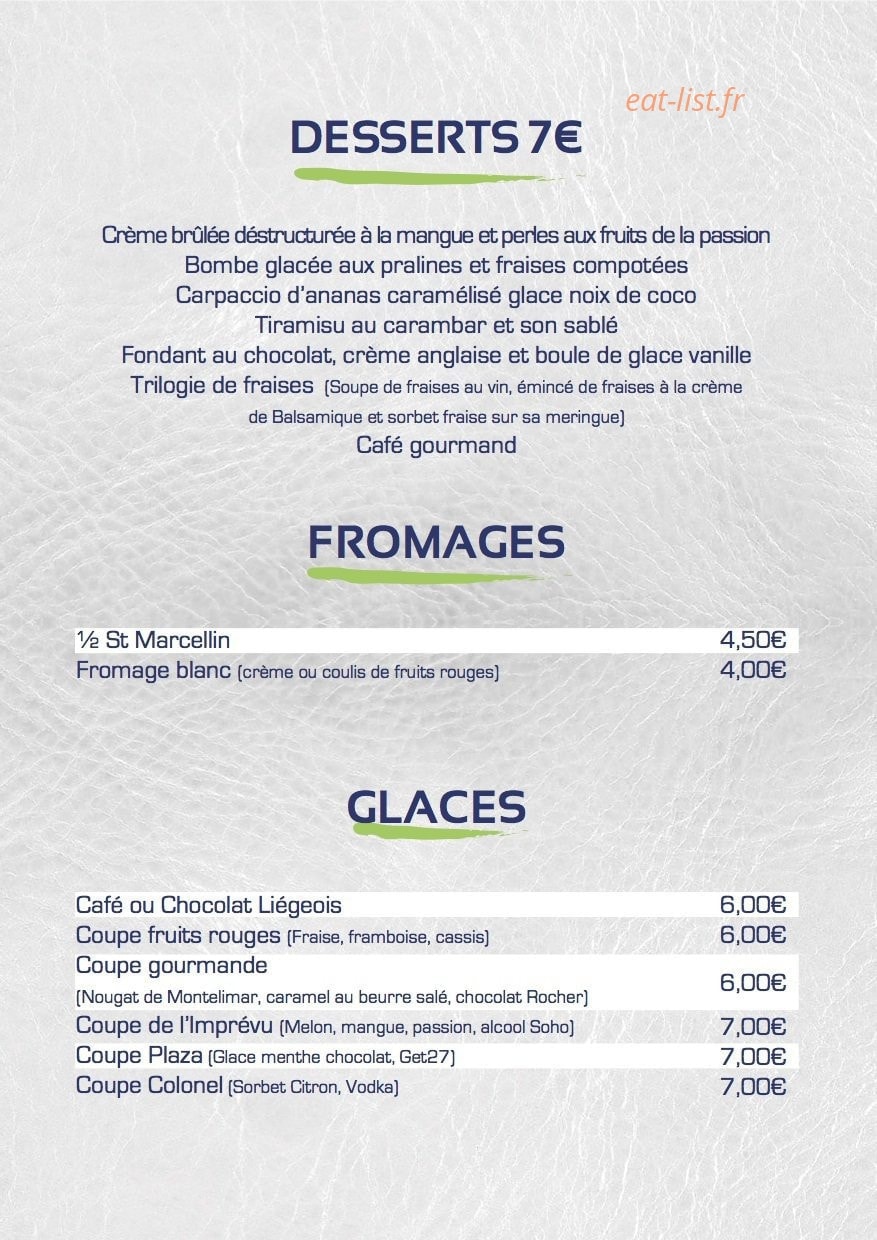 Plaza Lounge — carte page 2