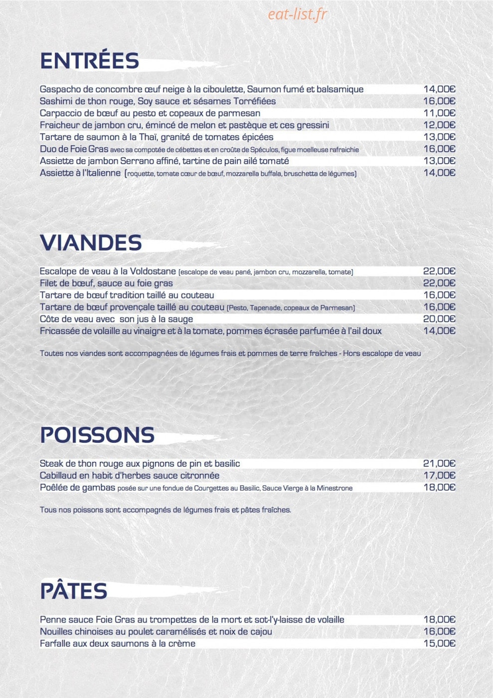 Plaza Lounge — carte page 1