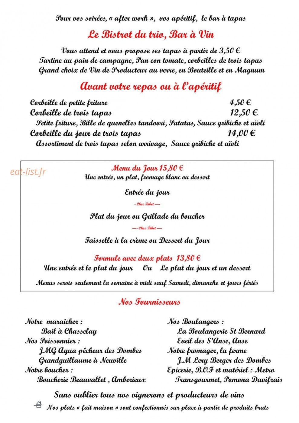 Chez Bibet — carte page 1