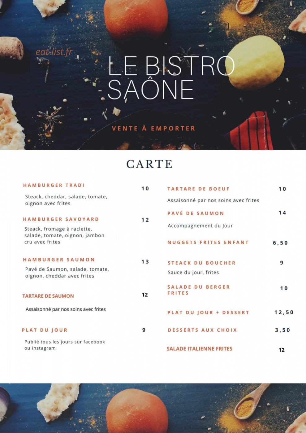 Bistro Saône — carte page 1