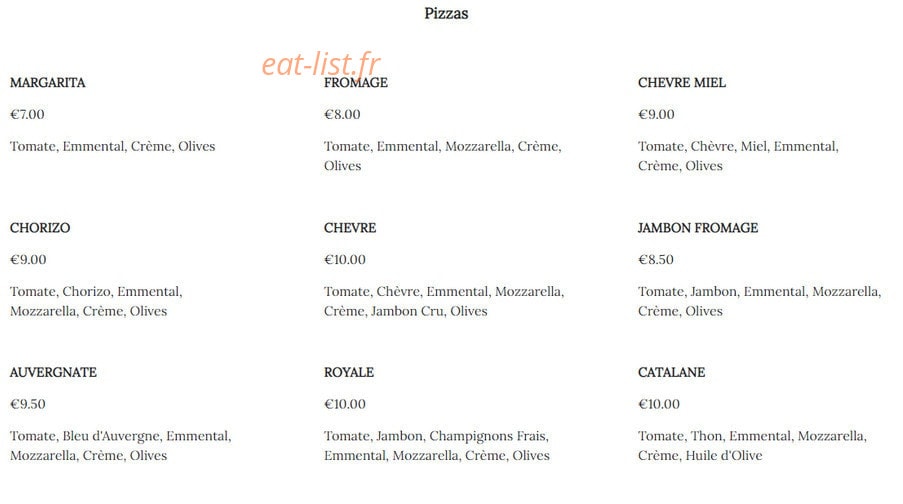 La tour des pizz' — carte page 1