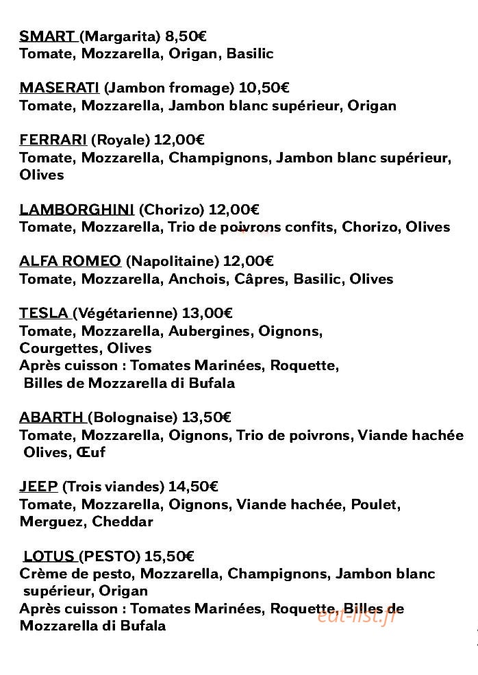 Stand Pizza — carte page 1
