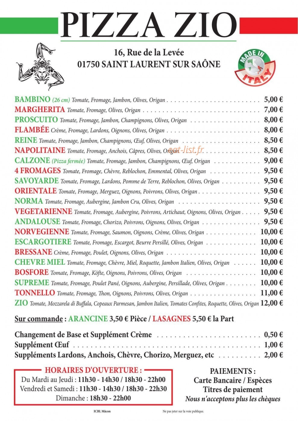 Pizza Zio St Lau' — carte page 1