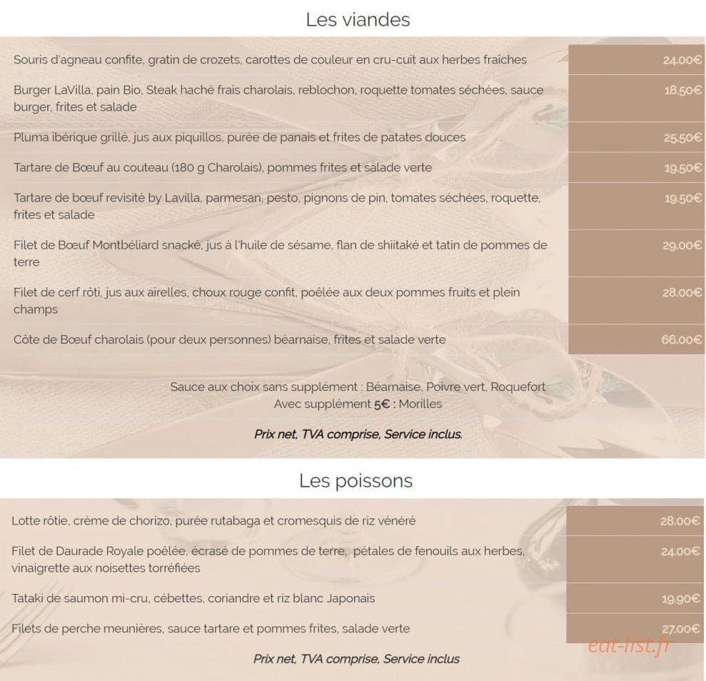 La Villa — carte page 3