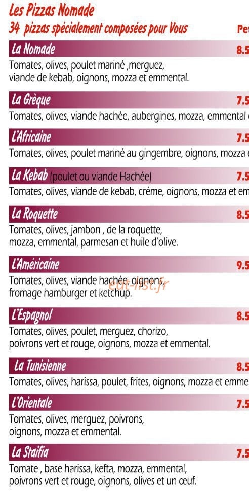 Pizza le Nomade — carte page 1