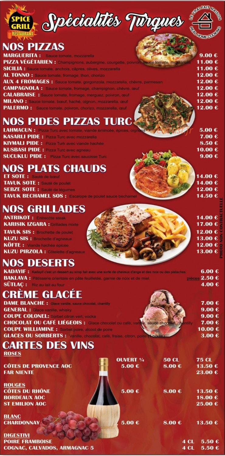Spice Grill — carte page 1