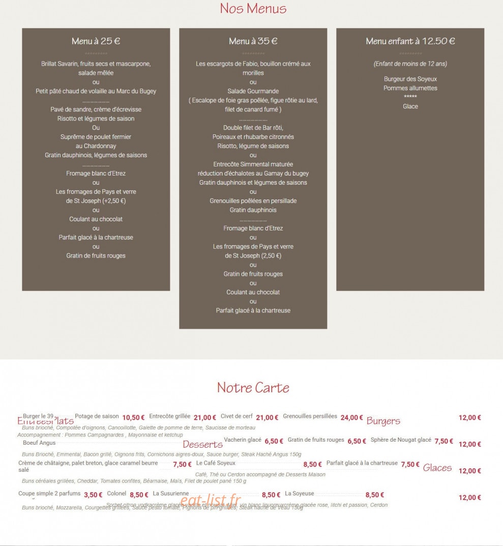 Le Bistrot des Soyeux — carte page 1