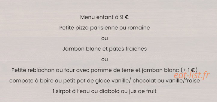 Carte et menu de Au P'tit Saint Jean à Saint Jean le Vieux — Menu enfant