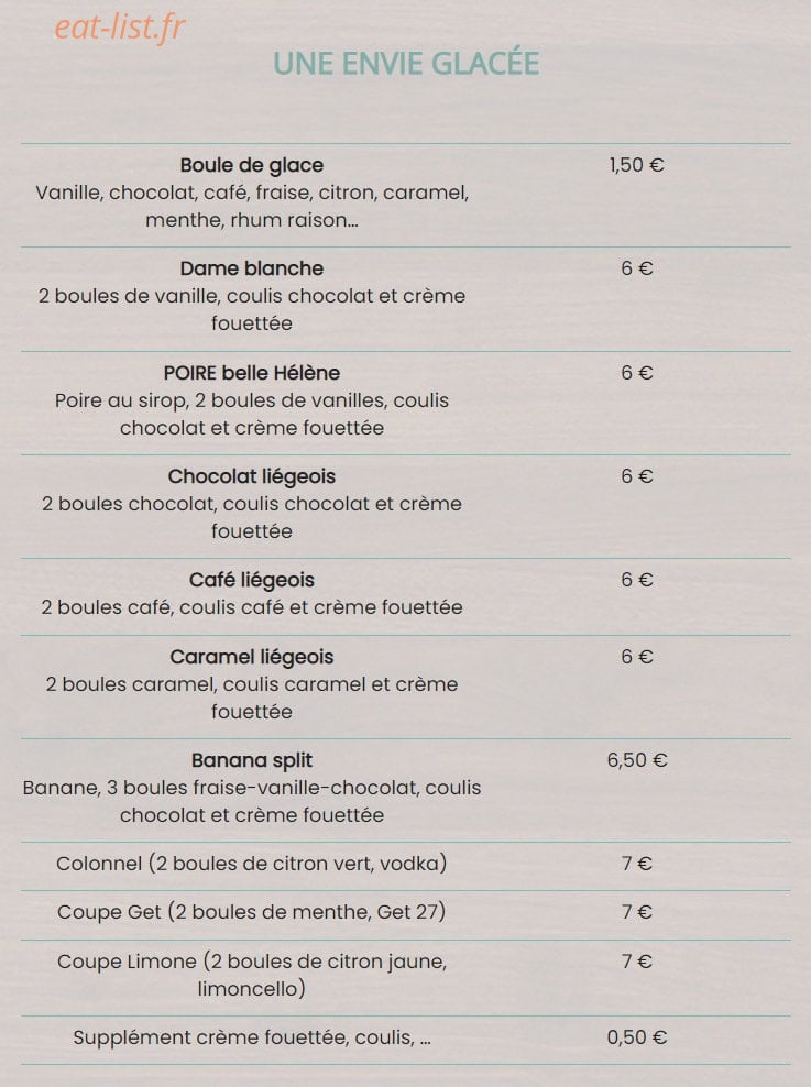 Carte et menu de Au P'tit Saint Jean à Saint Jean le Vieux — Les desserts