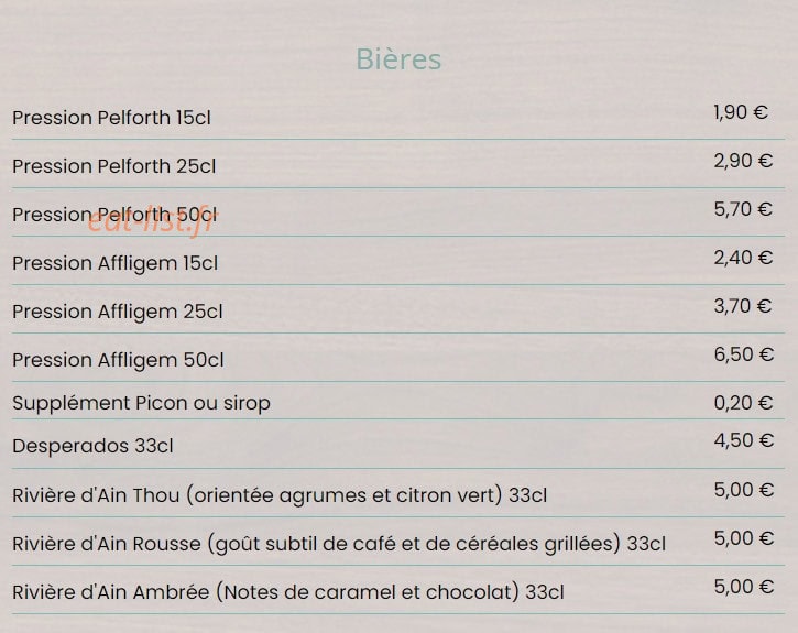 Carte et menu de Au P'tit Saint Jean à Saint Jean le Vieux — Les bières