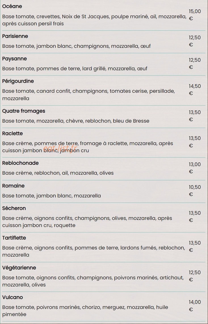 Carte et menu de Au P'tit Saint Jean à Saint Jean le Vieux — Les pizzas à emporter suite
