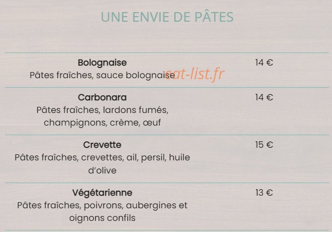 Carte et menu de Au P'tit Saint Jean à Saint Jean le Vieux — Les pates