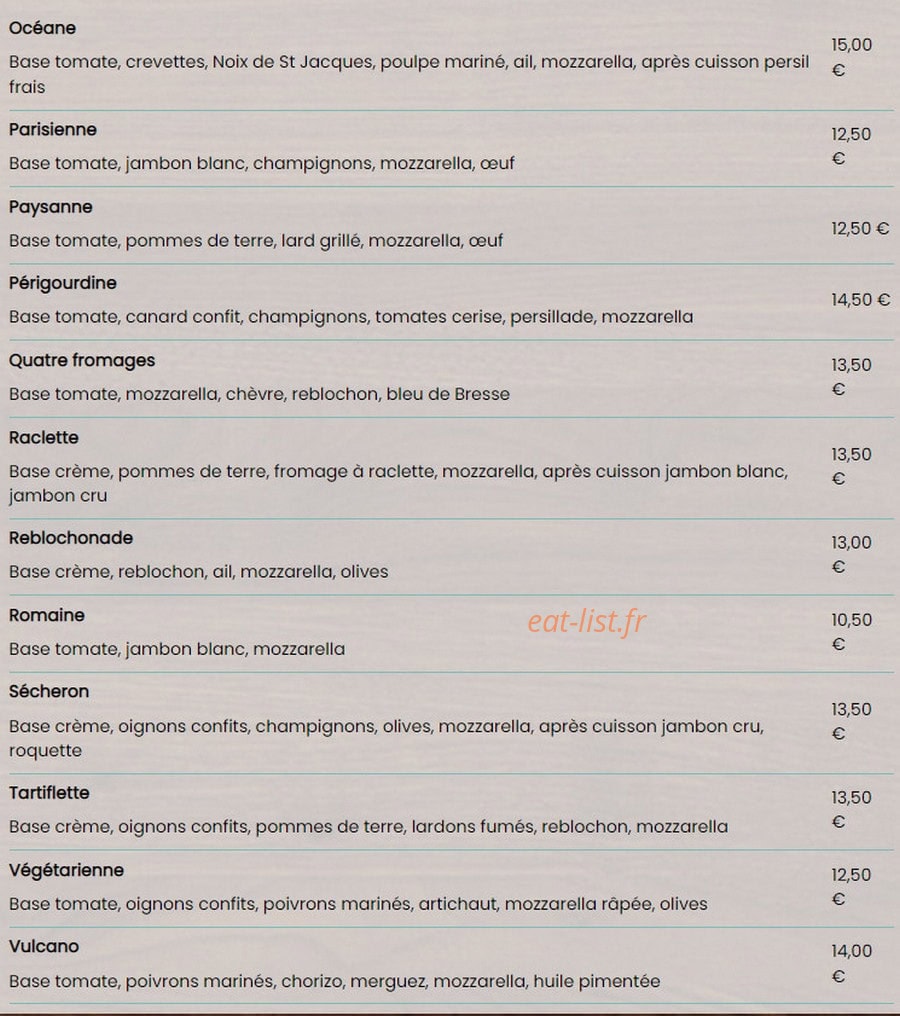 Carte et menu de Au P'tit Saint Jean à Saint Jean le Vieux — Les pizzas suite