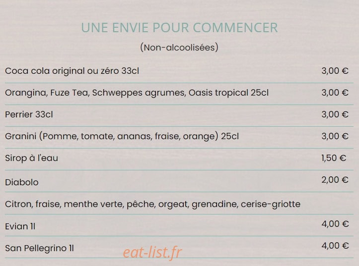 Carte et menu de Au P'tit Saint Jean à Saint Jean le Vieux — Les boissons sans alcool