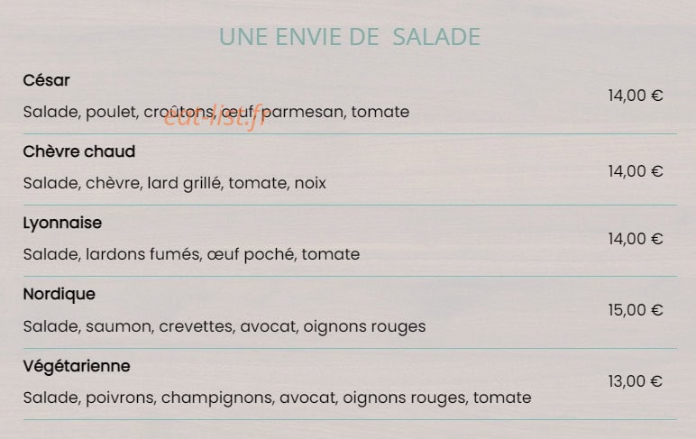 Carte et menu de Au P'tit Saint Jean à Saint Jean le Vieux — Les salades