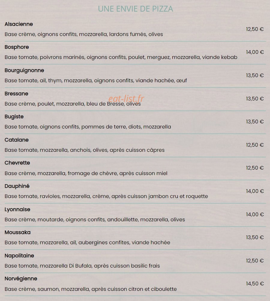 Carte et menu de Au P'tit Saint Jean à Saint Jean le Vieux — Les pizzas