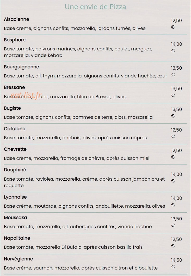 Carte et menu de Au P'tit Saint Jean à Saint Jean le Vieux — Les pizzas à emporter