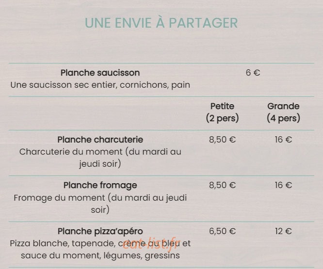Carte et menu de Au P'tit Saint Jean à Saint Jean le Vieux — Planche à partager