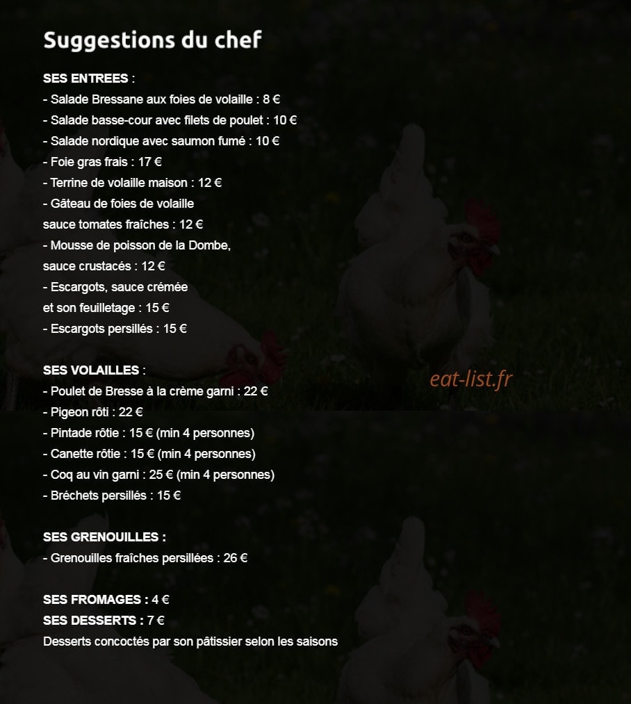 Auberge Des Philippons — carte page 1