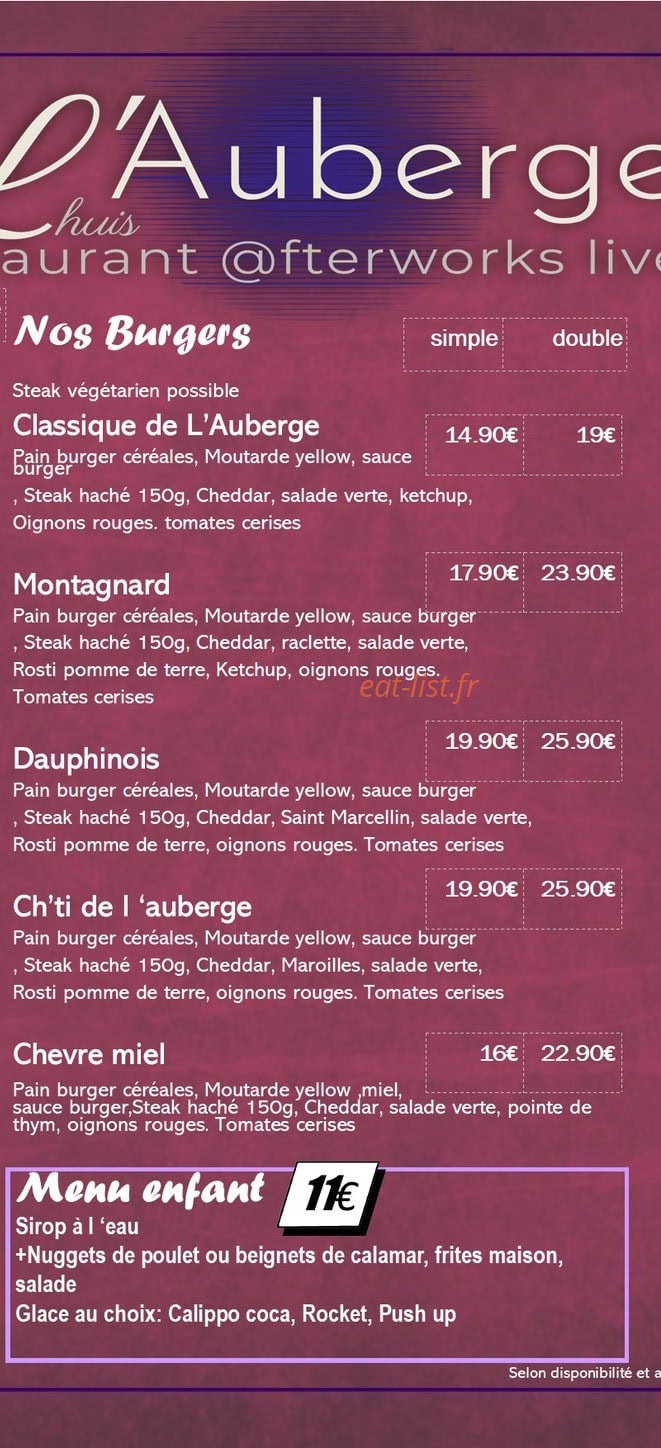 L'auberge de Lhuis — carte page 2