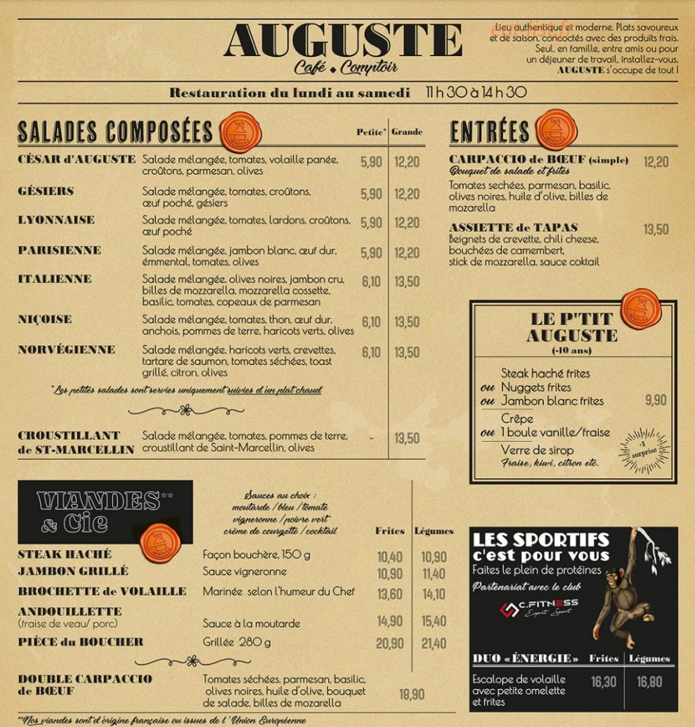 Auguste Café Comptoir — carte page 1
