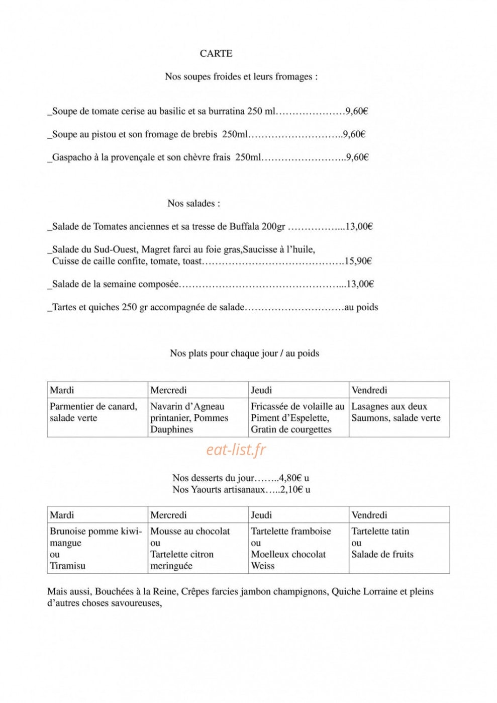 Le Val Des Saveurs — carte page 1